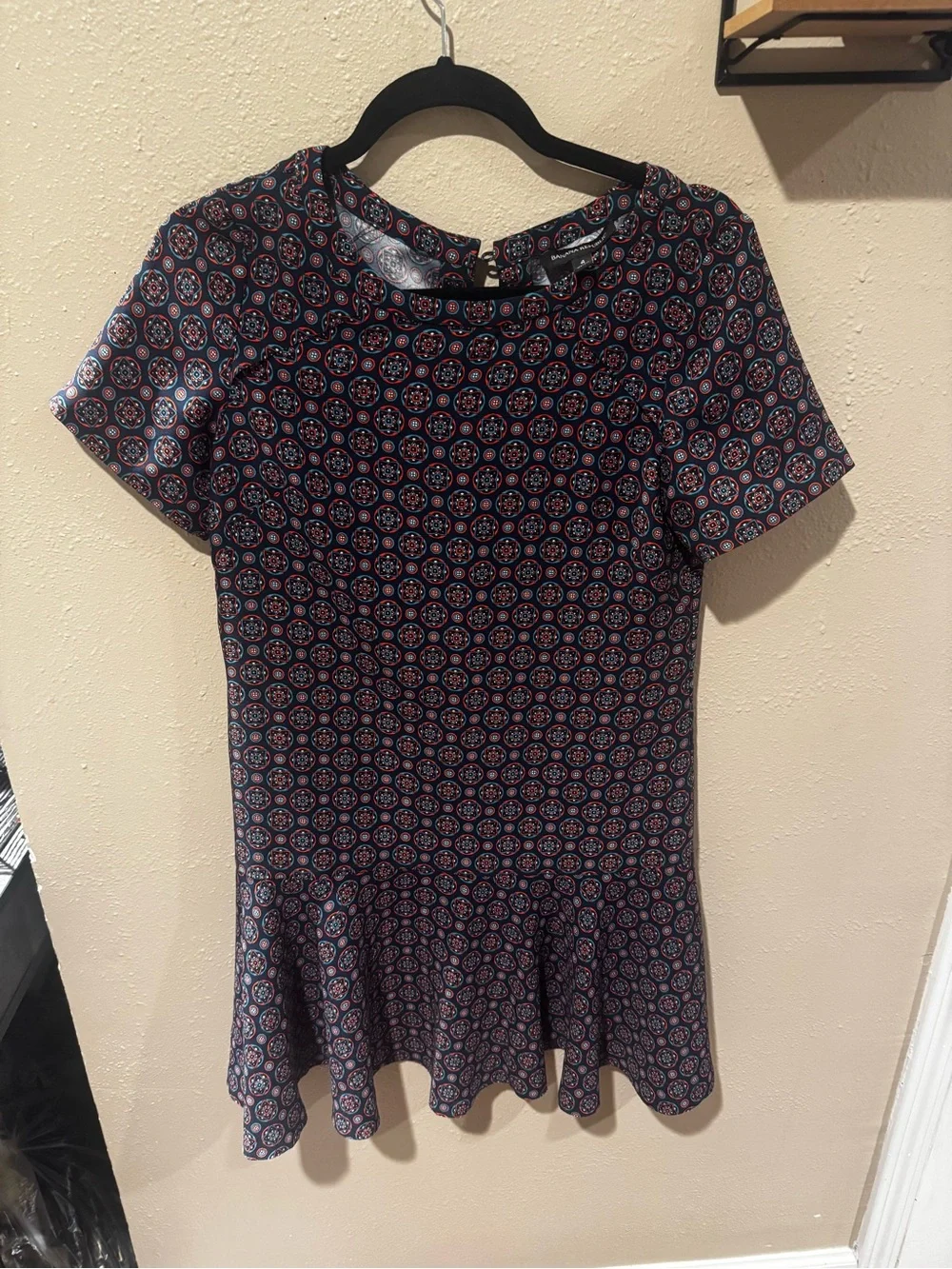 Banana Republic Navy Printed Short-Sleeve Peplum Dress